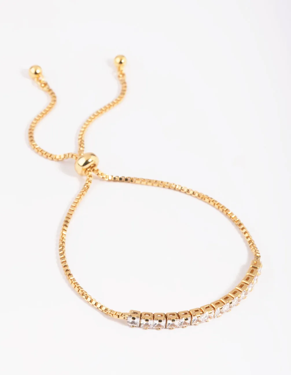 Gold Plated Cubic Zirconia Box Chain Toggle Tennis Bracelet