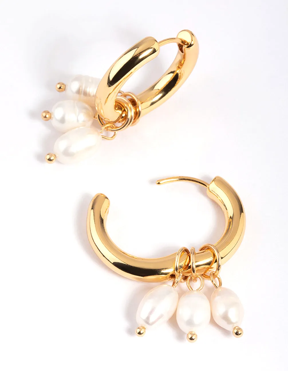 Gold Plated Freshwater Pearl Huggie Hoop Earrings