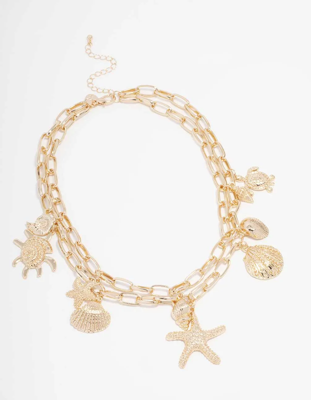 Gold Starfish & Turtle Layered Necklace