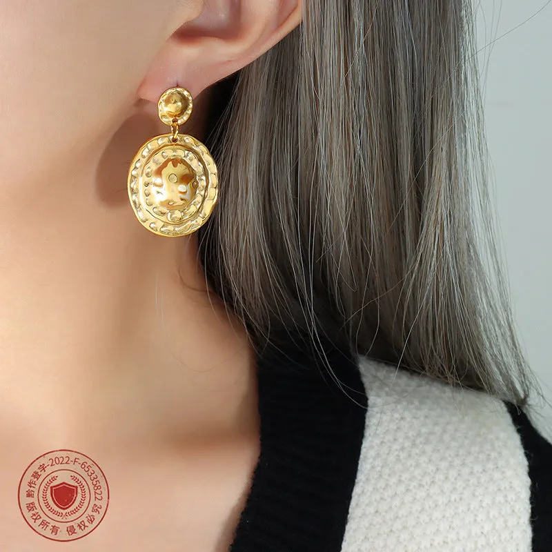 Golden Geometric Stud Earrings with Unique European and American Straw Hat Design