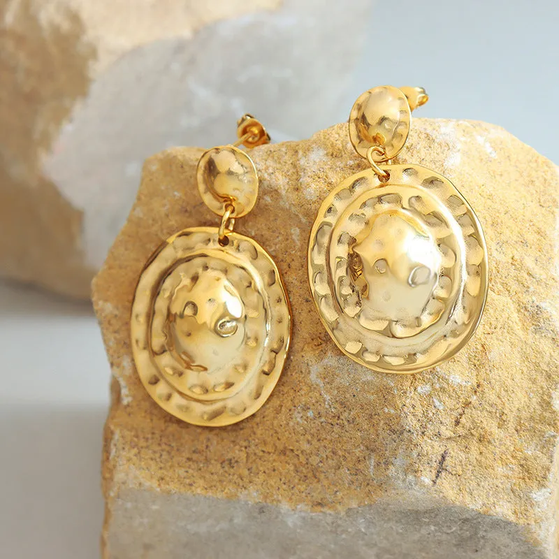 Golden Geometric Stud Earrings with Unique European and American Straw Hat Design