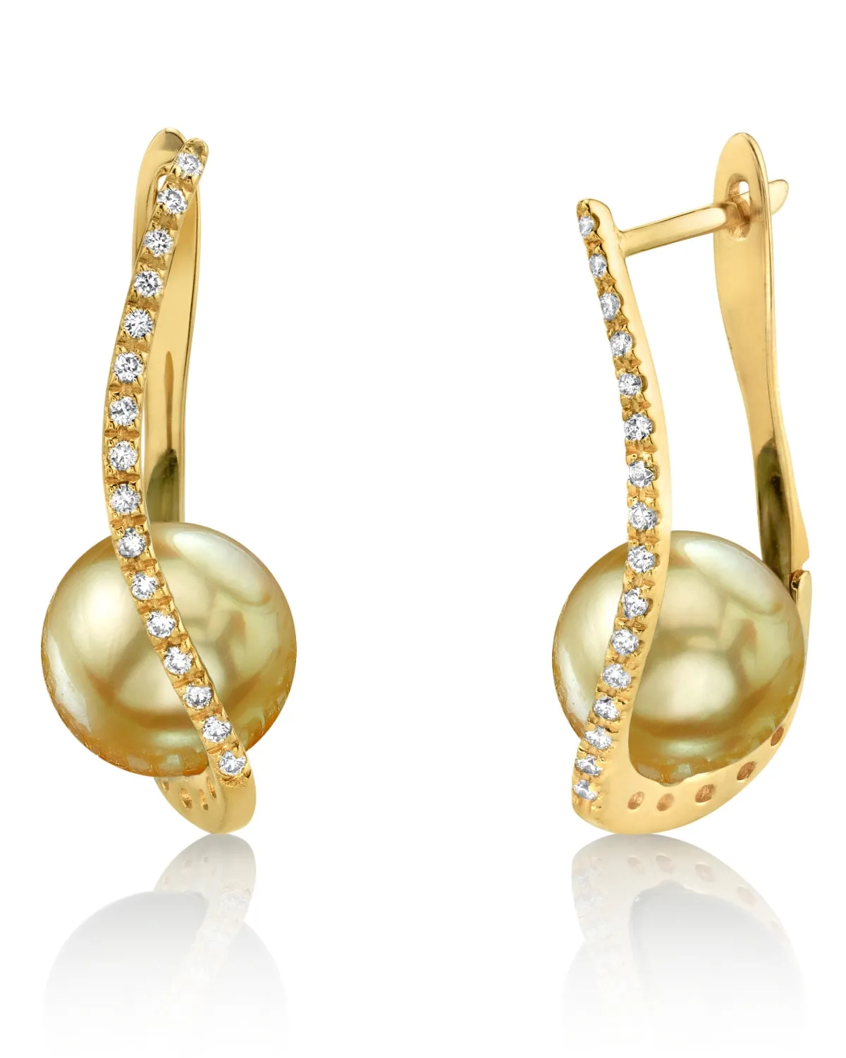 Golden South Sea Pearl & Diamond Illusion Earrings