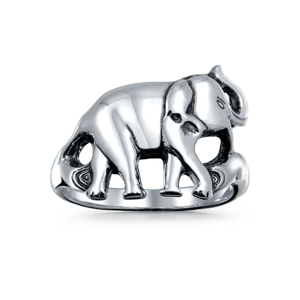 Good Luck Elephant Silver Ring in Oxidized Sterling Finish