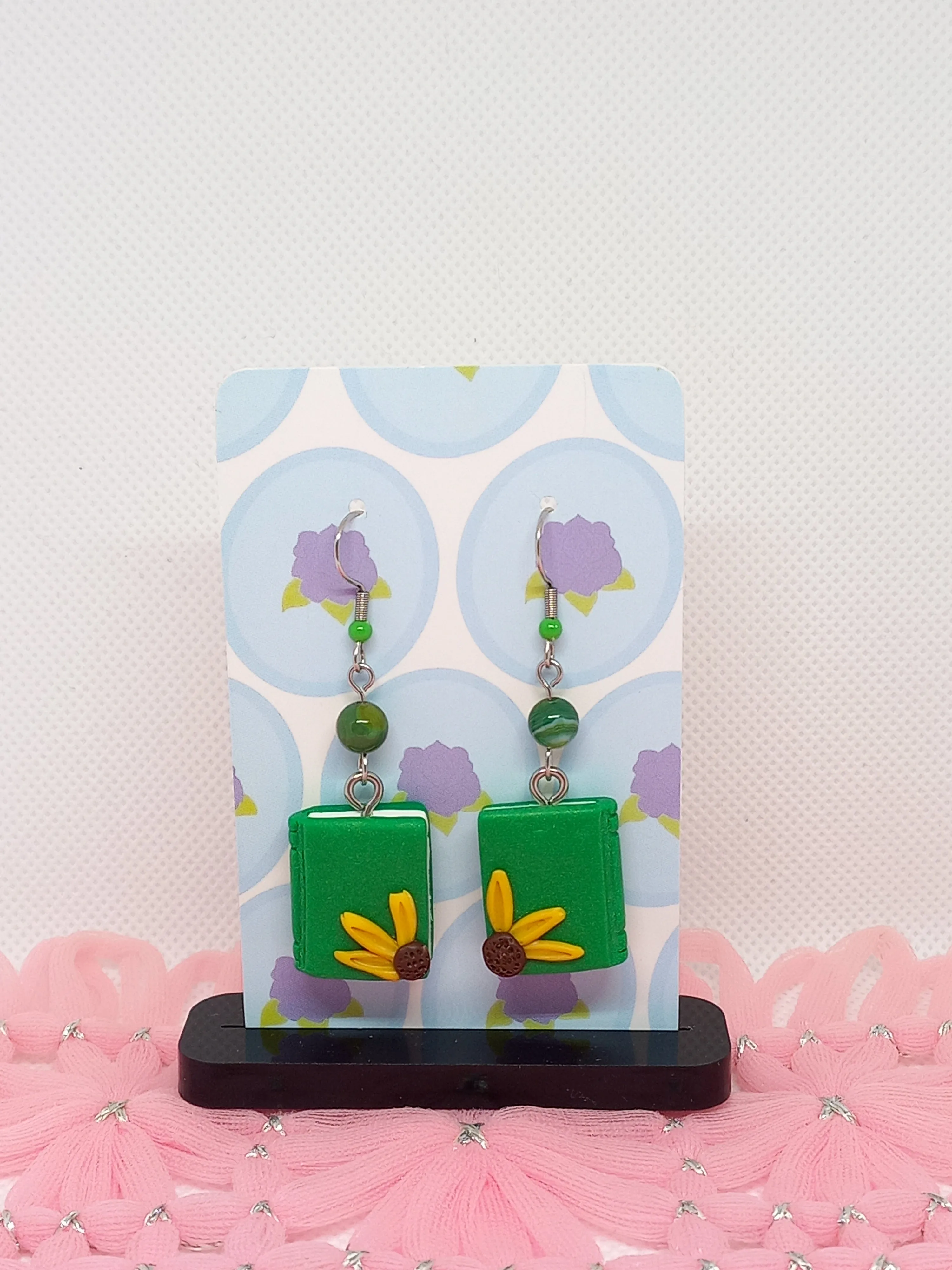 Green Floral Book Earrings | Book Collection