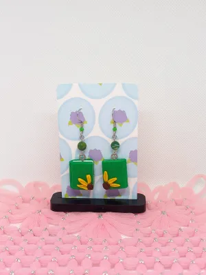 Green Floral Book Earrings | Book Collection