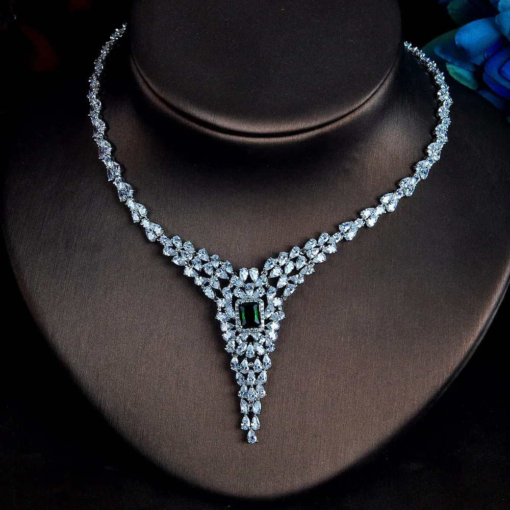 Green Pendant Unique Design Full Cubic Zircon Jewelry Set