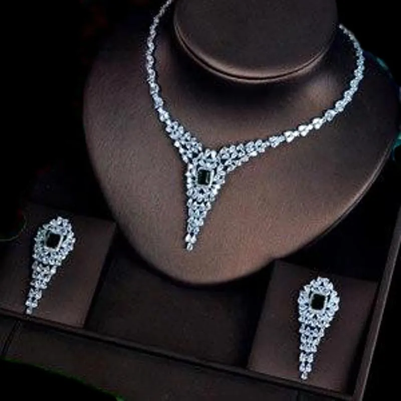 Green Pendant Unique Design Full Cubic Zircon Jewelry Set