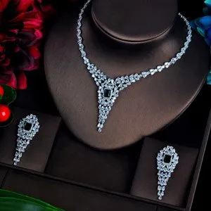 Green Pendant Unique Design Full Cubic Zircon Jewelry Set