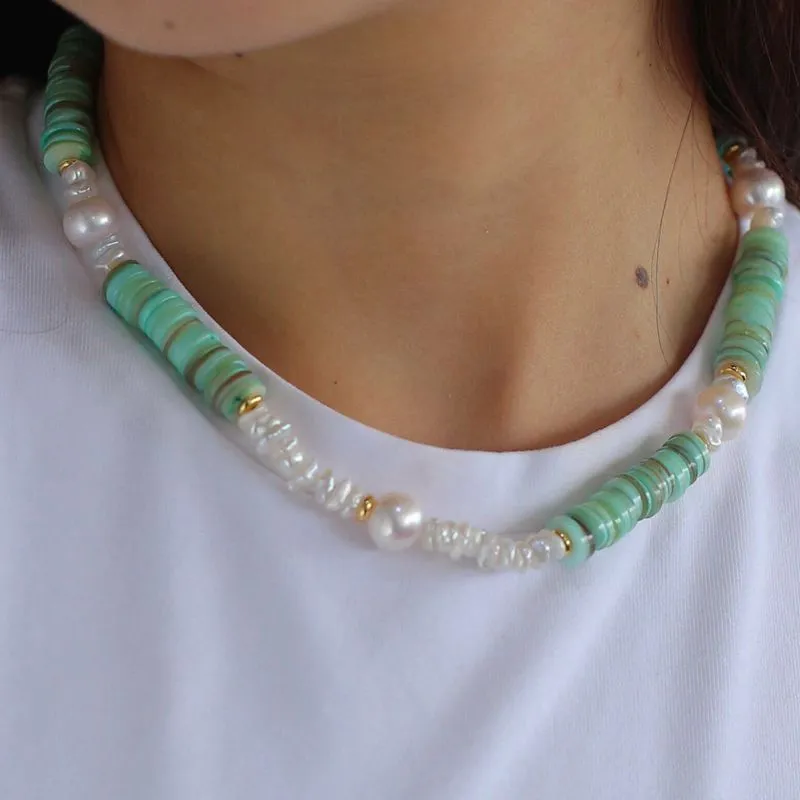 Green Shell Baroque Pearl Necklace