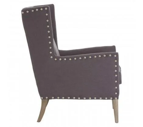 Grey Fabric Townhouse Armchair Solid Oak Wood Legs