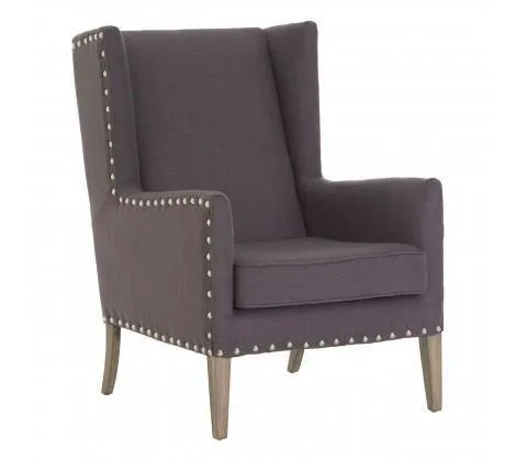 Grey Fabric Townhouse Armchair Solid Oak Wood Legs