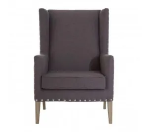 Grey Fabric Townhouse Armchair Solid Oak Wood Legs