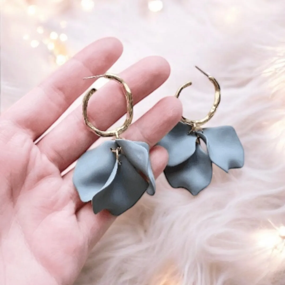 Grey - matte flower earrings | dangle petals statement earrings | unique golden bar floral earrings | bridal party wedding earrings