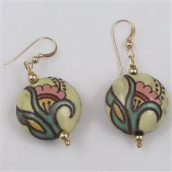 Handmade Cream & Pink Flower Ceramic Earrings  Golem