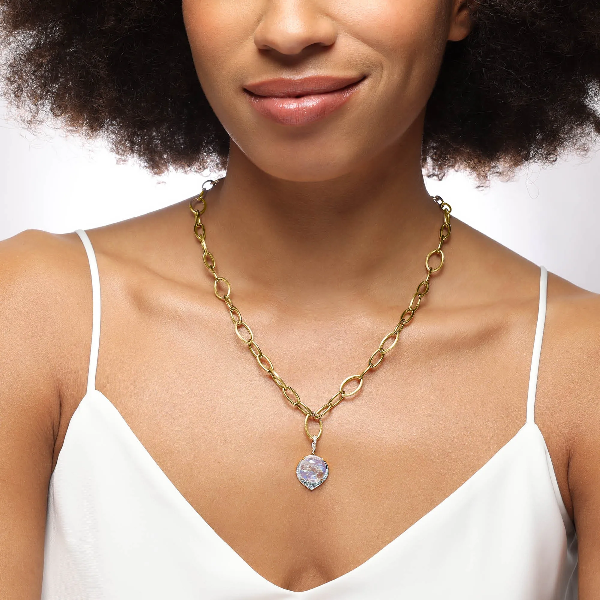 Happy Face Moonstone and Diamond Necklace