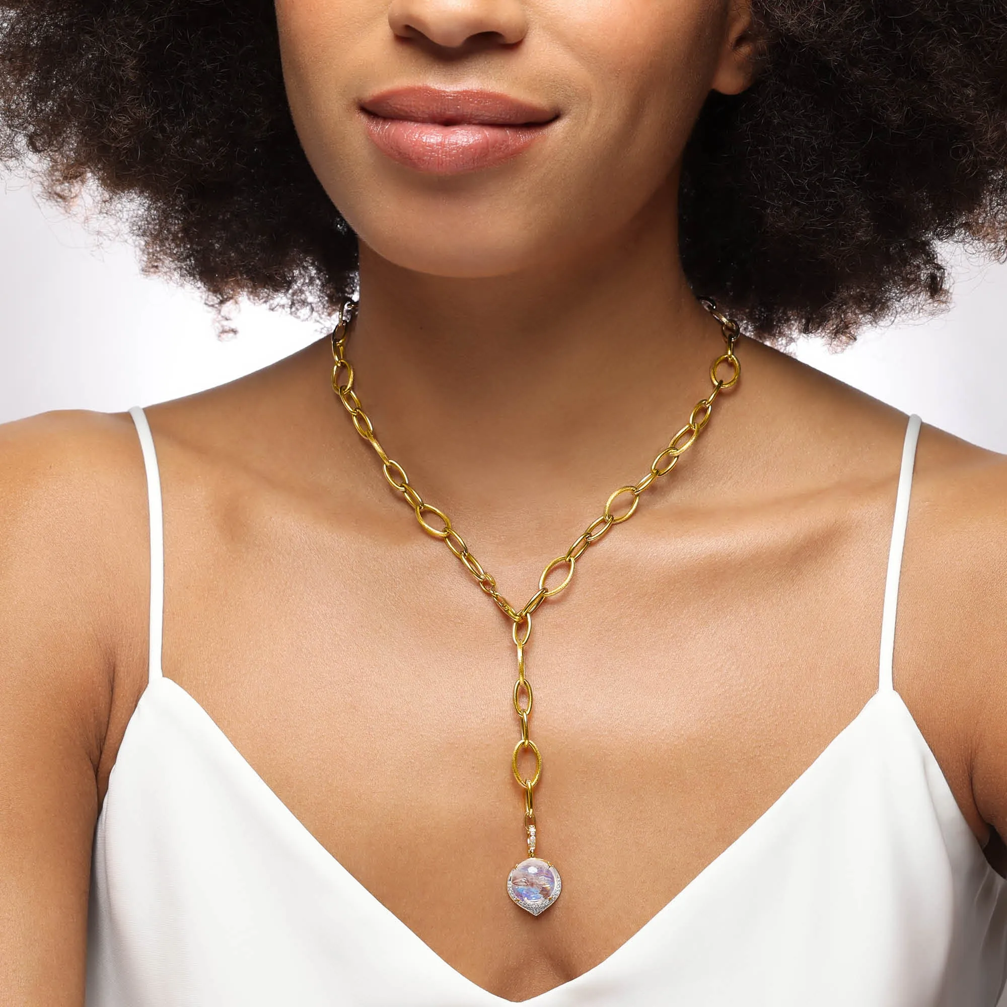 Happy Face Moonstone and Diamond Necklace