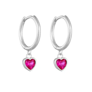 Heart Shape Pink Zircon Pendant Sterling Silver Hoop Earrings