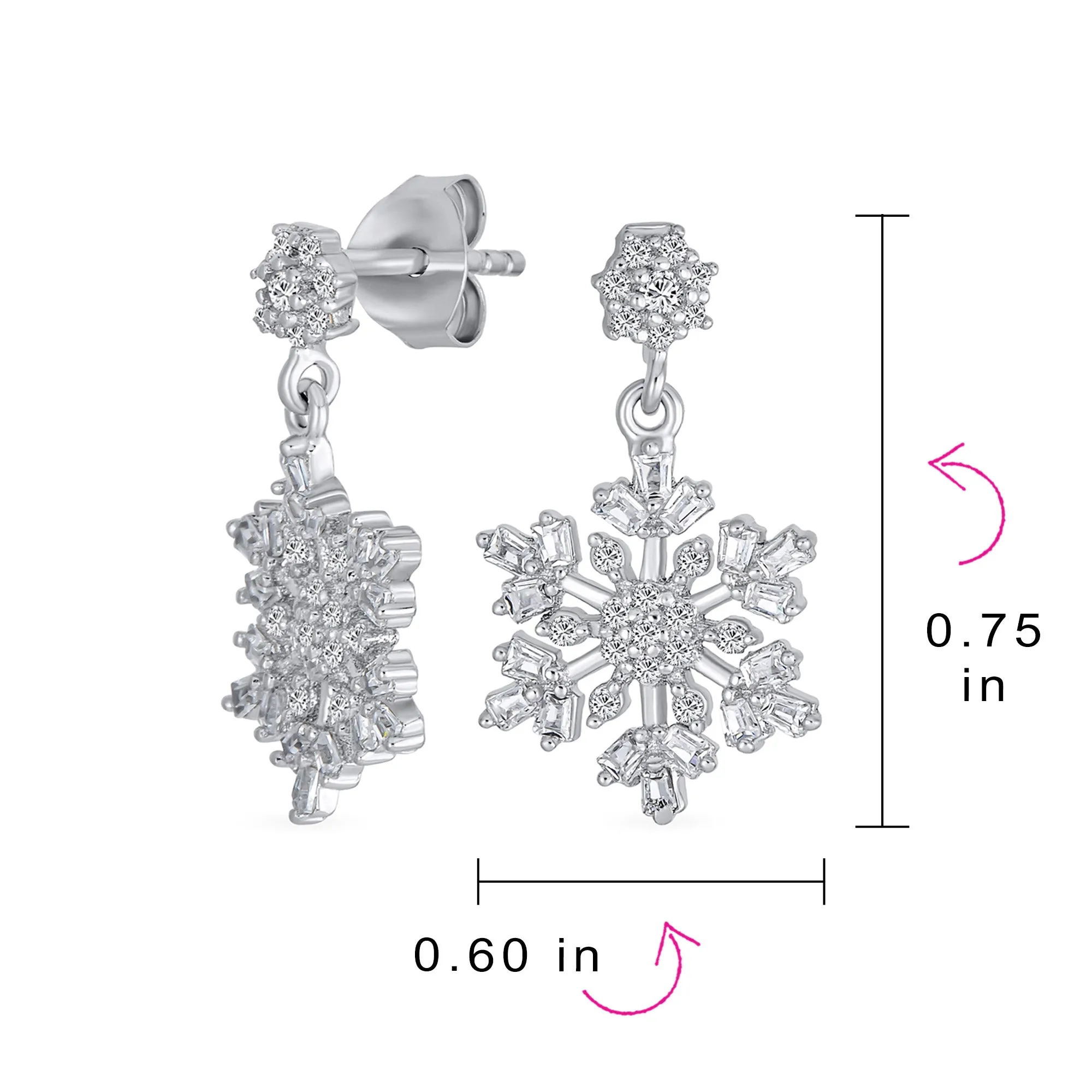 Holiday Party CZ Stud Earrings: Large Snowflake Dangle, Sterling Silver Zirconia