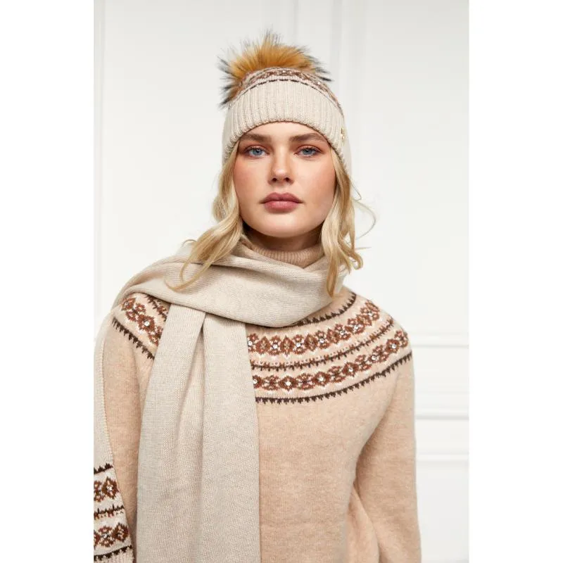 Holland Cooper Jennifer Fairisle Ladies Bobble Hat - Light Camel