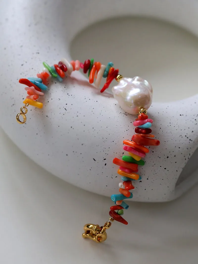 Irregular Multicolor Gemstone Baroque Pearl Bracelet