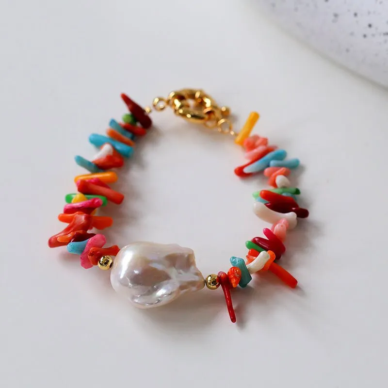 Irregular Multicolor Gemstone Baroque Pearl Bracelet