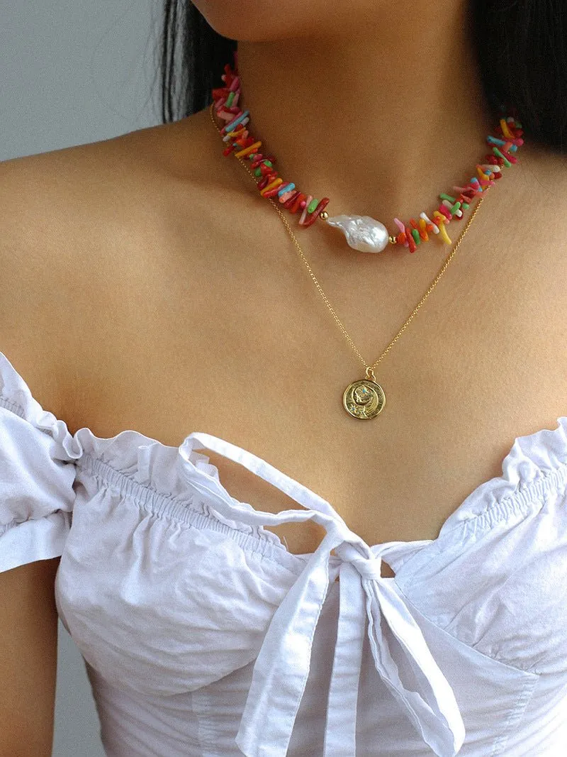 Irregular Multicolor Gemstone Baroque Pearl Necklace