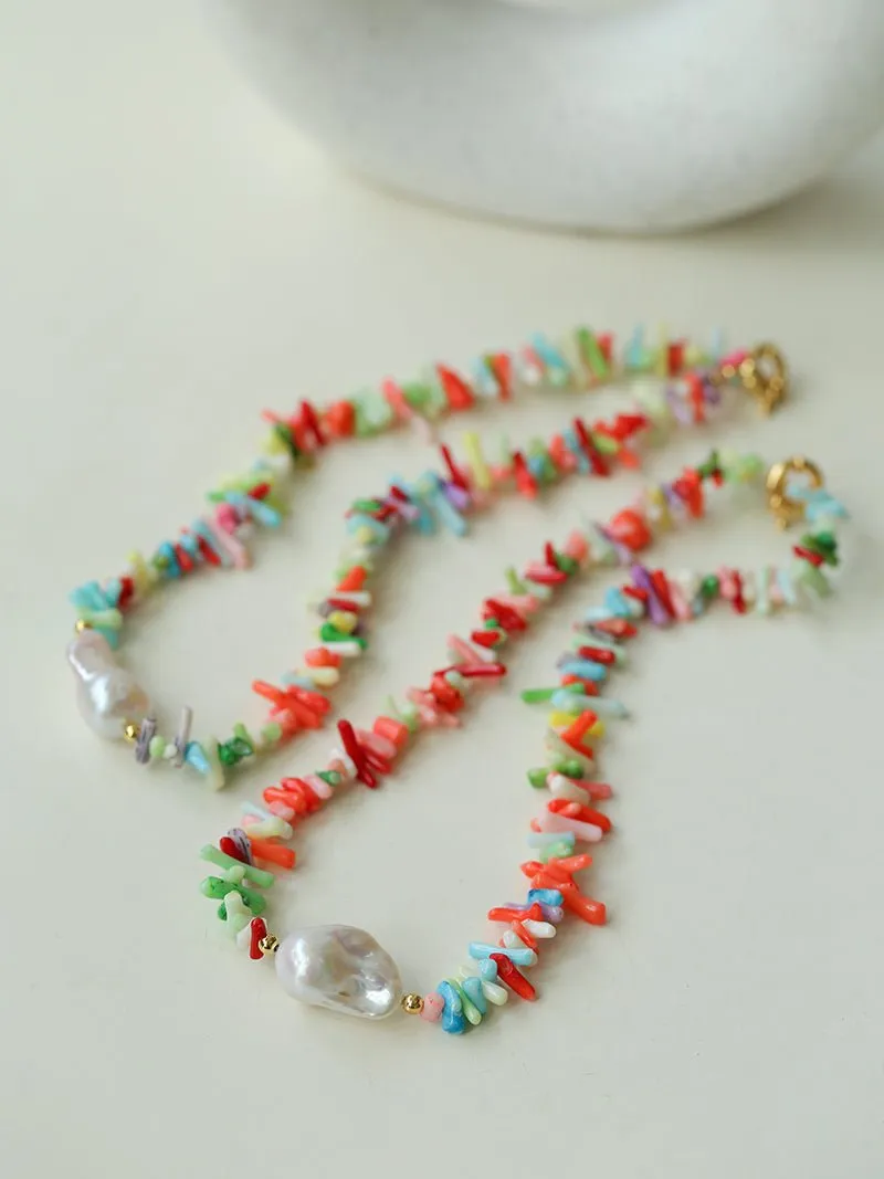 Irregular Multicolor Gemstone Baroque Pearl Necklace