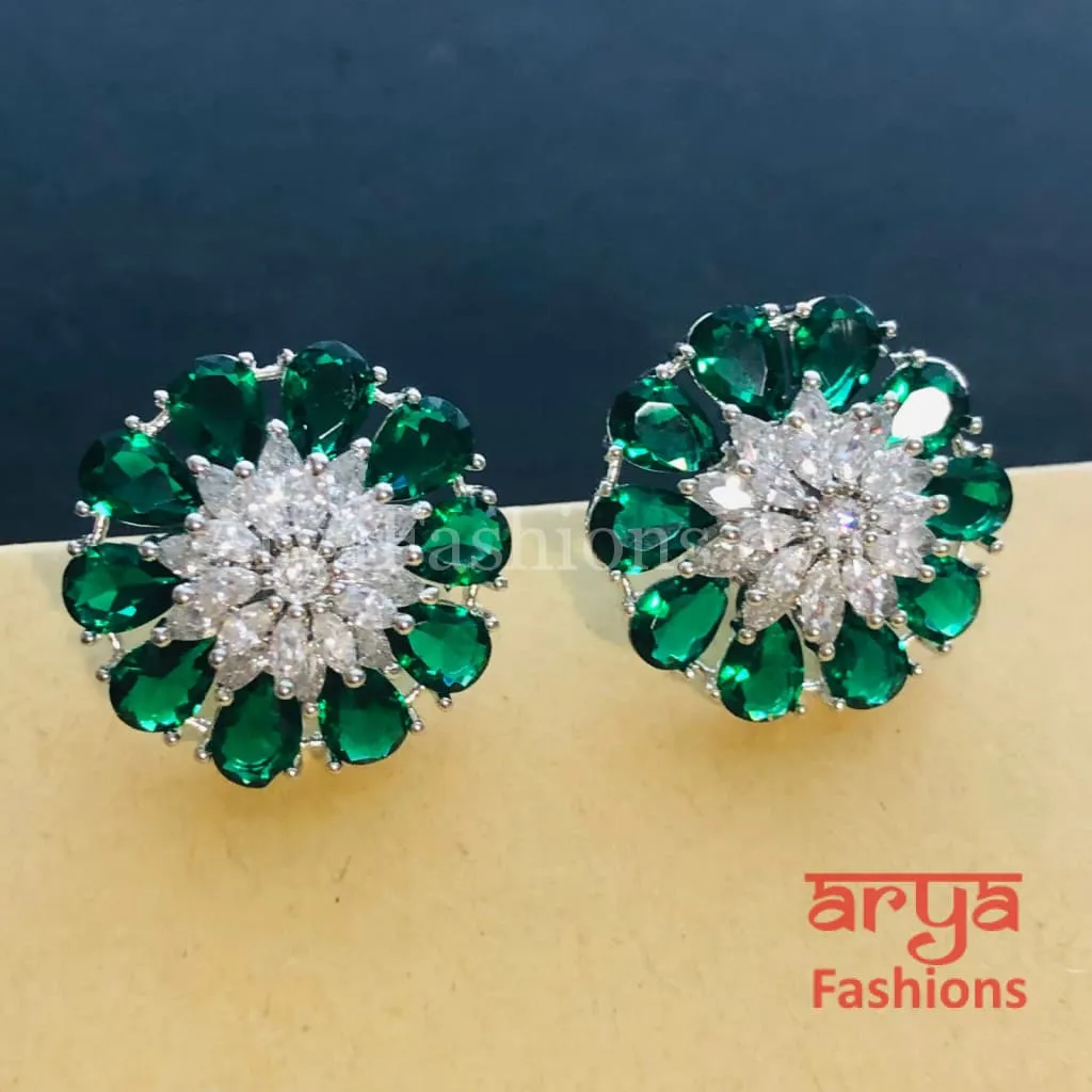 Isha CZ Studs with Silver stones in Rose Gold Finish/ Trendy Bollywood Stud Earrings