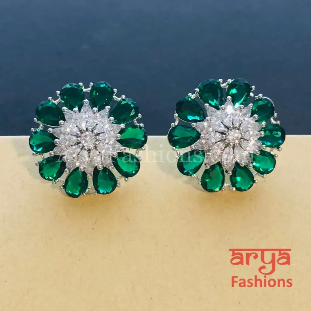 Isha CZ Studs with Silver stones in Rose Gold Finish/ Trendy Bollywood Stud Earrings