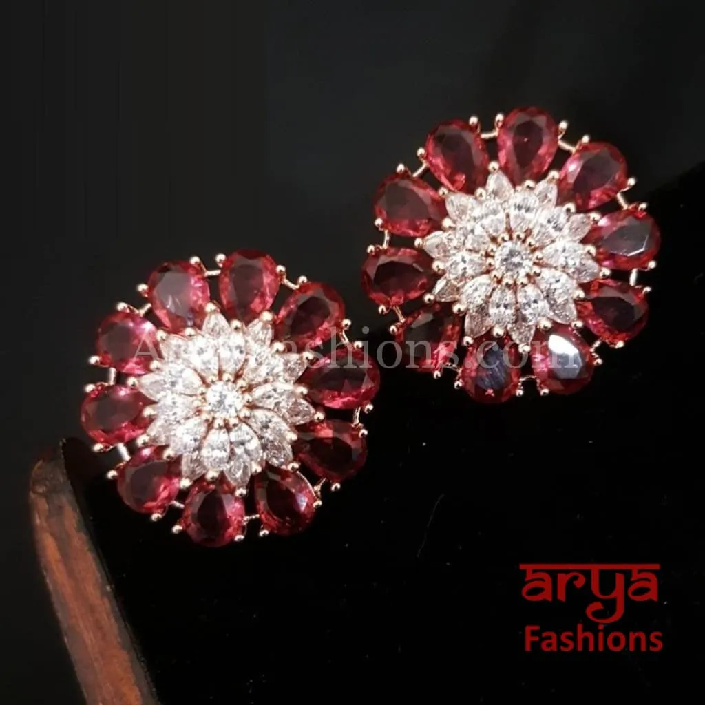 Isha CZ Studs with Silver stones in Rose Gold Finish/ Trendy Bollywood Stud Earrings