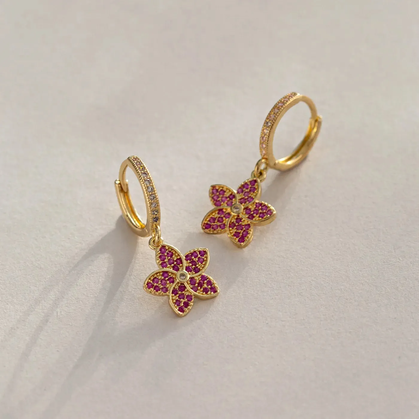 Jasmine - Pink Crystal Flower Hoop Earrings