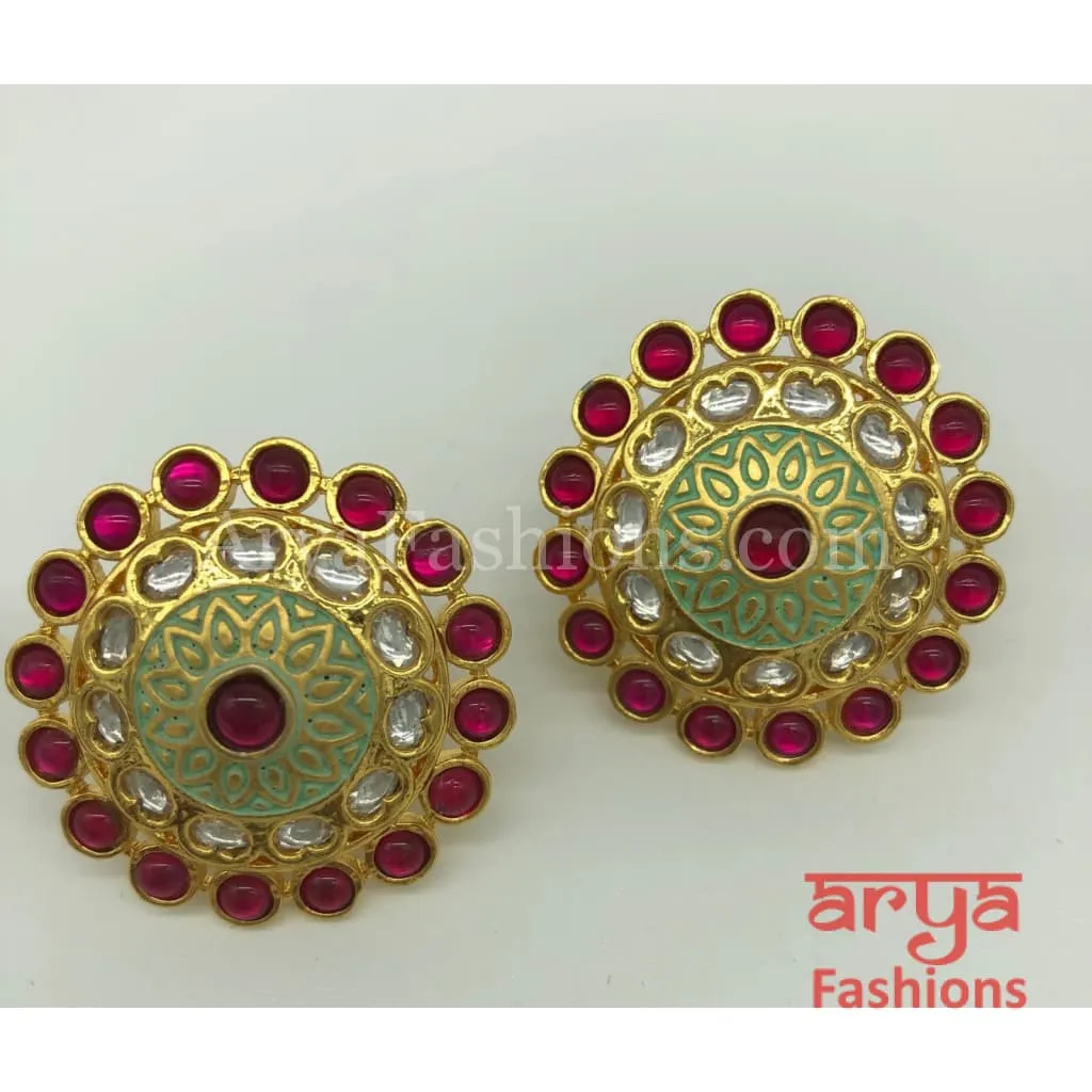 Kundan Meenakari Round Studs