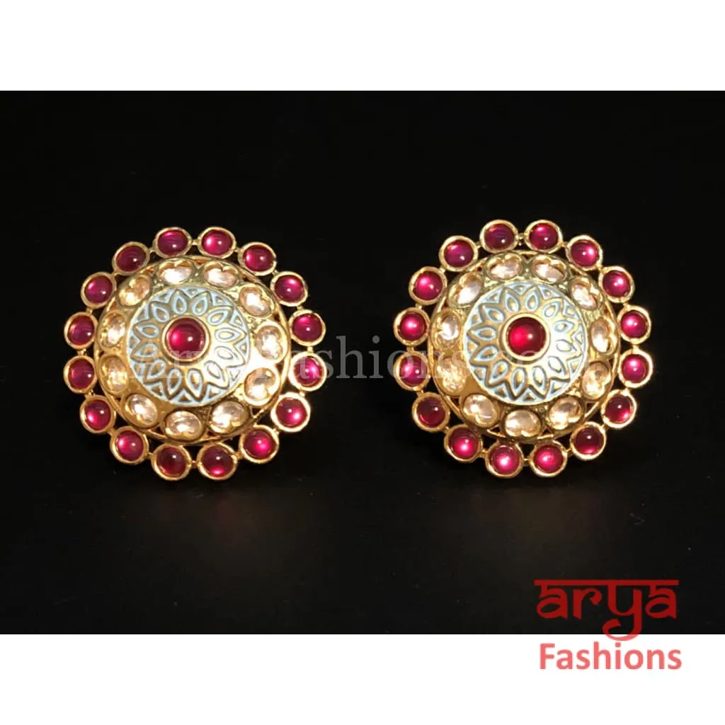 Kundan Meenakari Round Studs