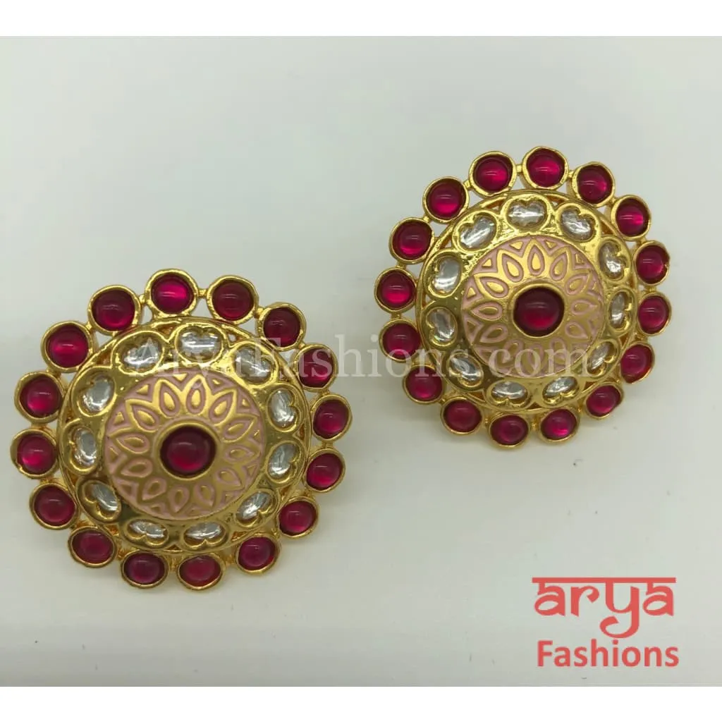 Kundan Meenakari Round Studs