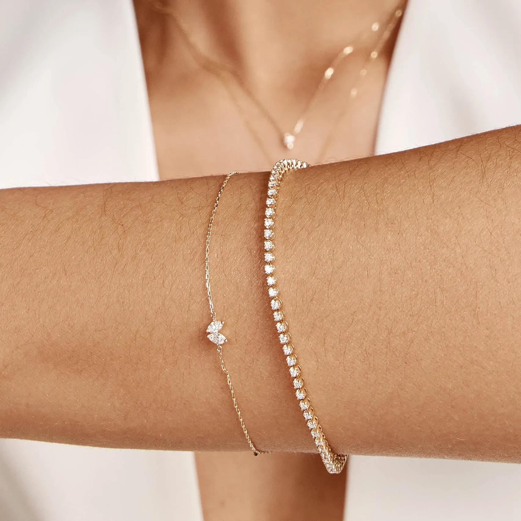 Laboratory-Grown Diamond Double Marquise Bracelet in 10k Gold