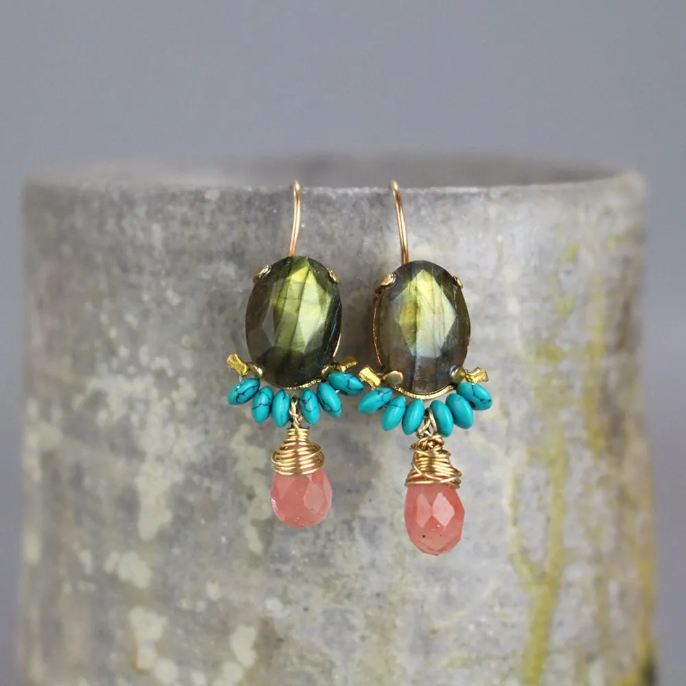 Labradorite Cherry Quartz Oval Earrings