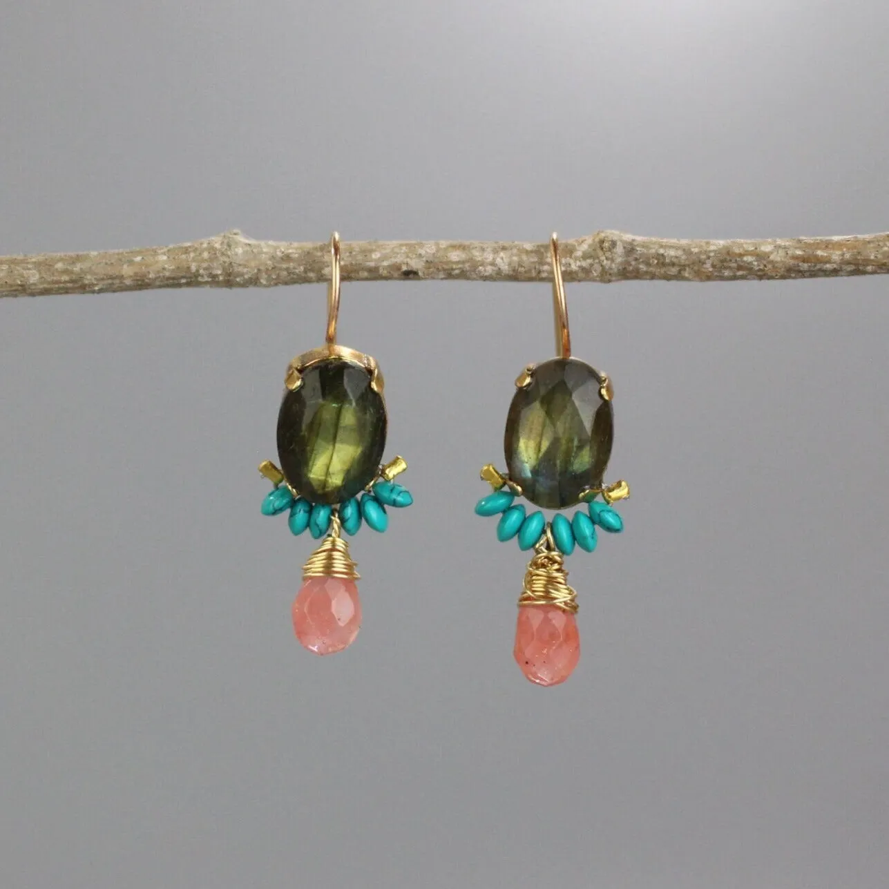 Labradorite Cherry Quartz Oval Earrings