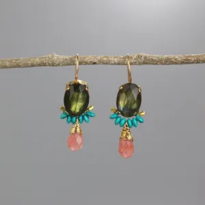 Labradorite Cherry Quartz Oval Earrings