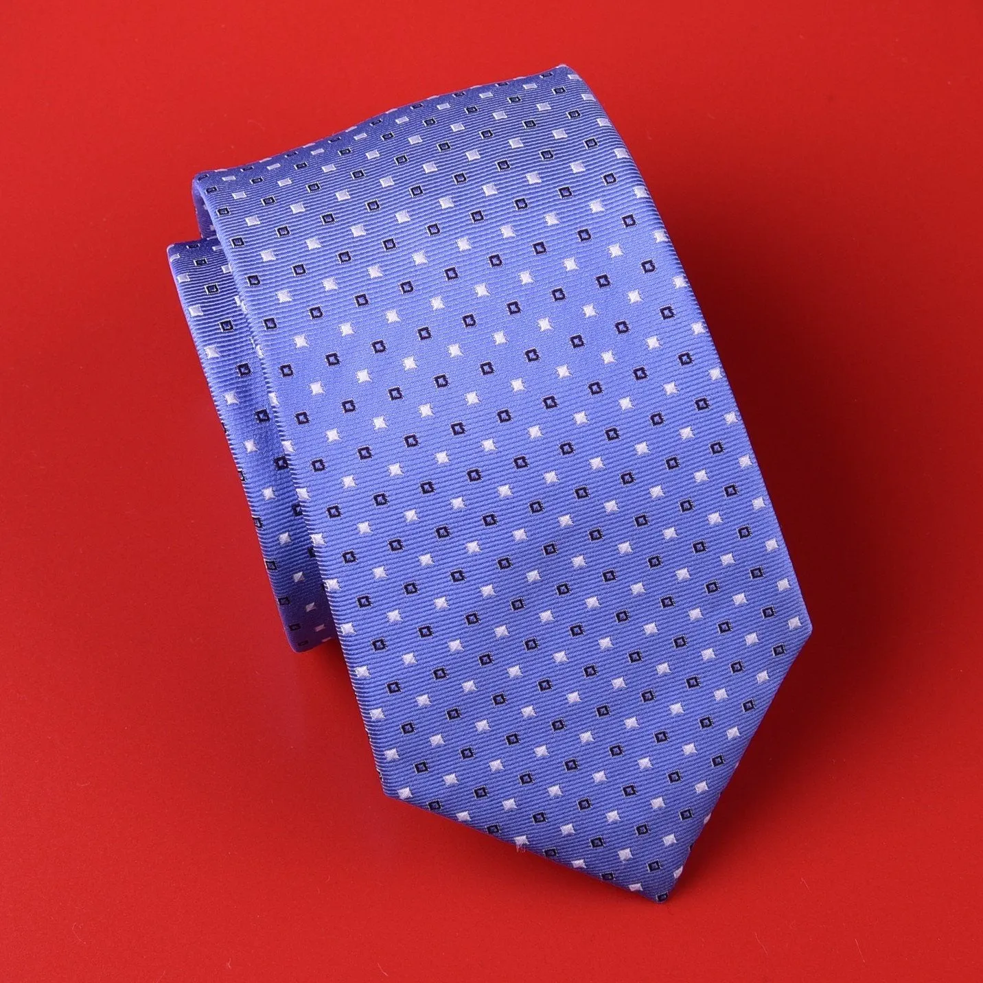 Light Blue Skinny Woven Tie with Contrast Studs Luxury Fashion 3"