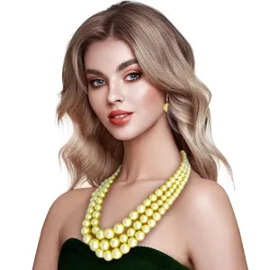 Lustrous Celebration Triple Strand Green Pearl Necklace Set - Stunning Gems for Unforgettable Moments!