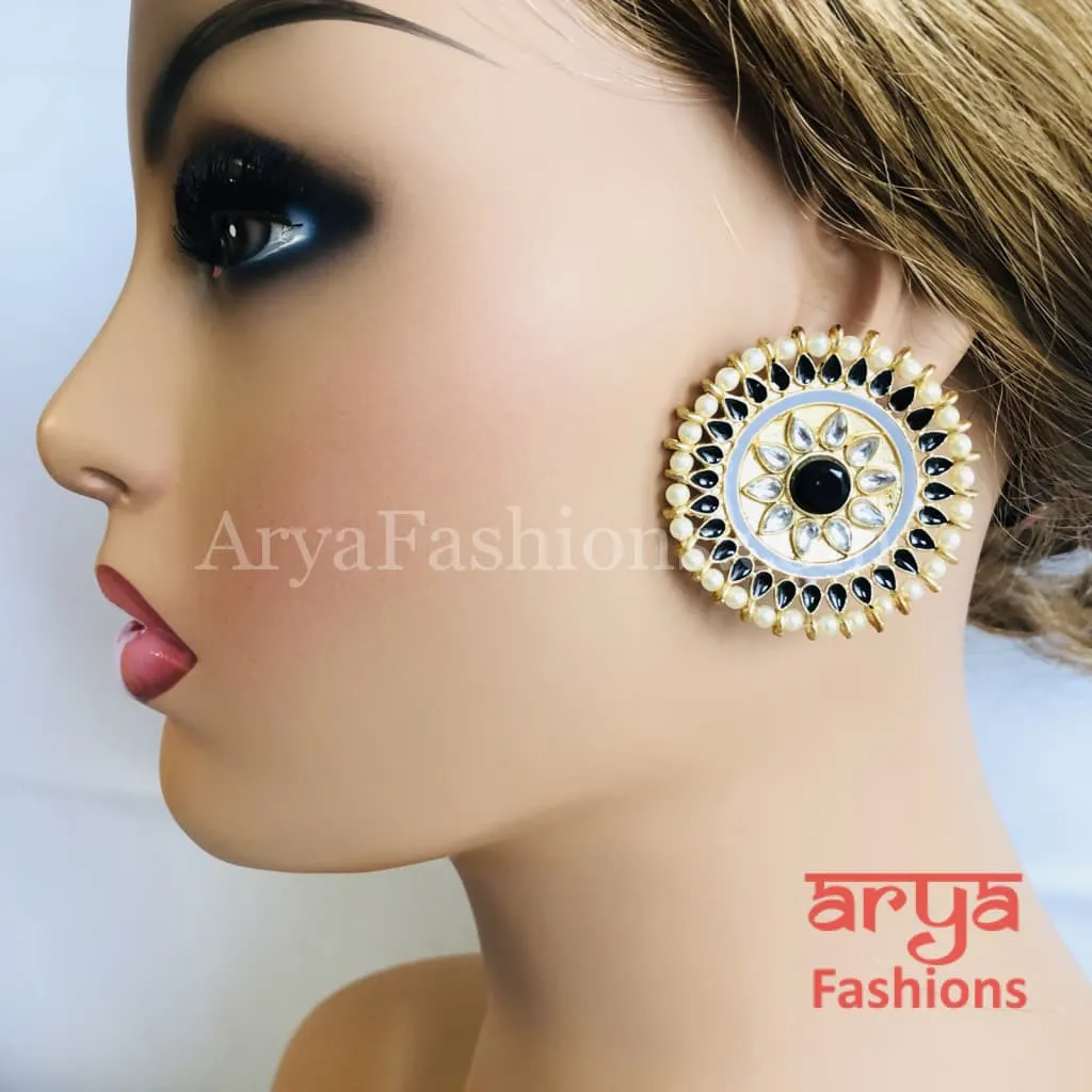 Meenakari Kundan Big Round Stud Earrings