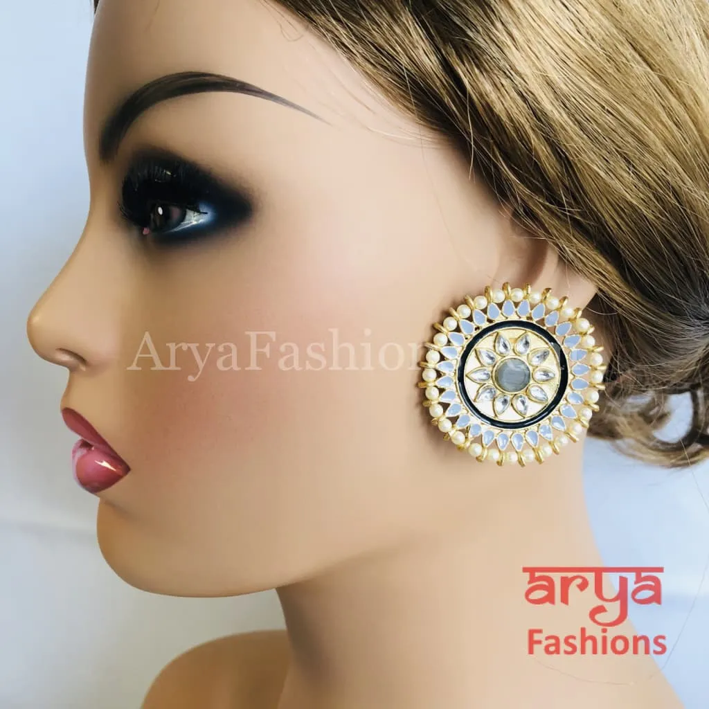 Meenakari Kundan Big Round Stud Earrings