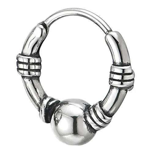 Men Women Stainless Steel Vintage Knot Circle Ball Huggie Hinged Hoop Earrings, Unique