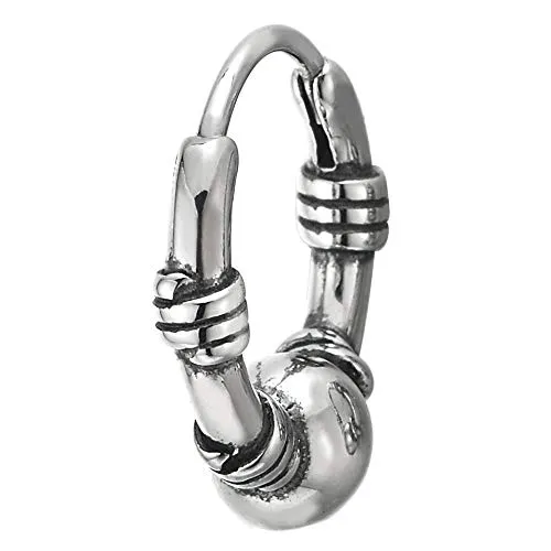 Men Women Stainless Steel Vintage Knot Circle Ball Huggie Hinged Hoop Earrings, Unique