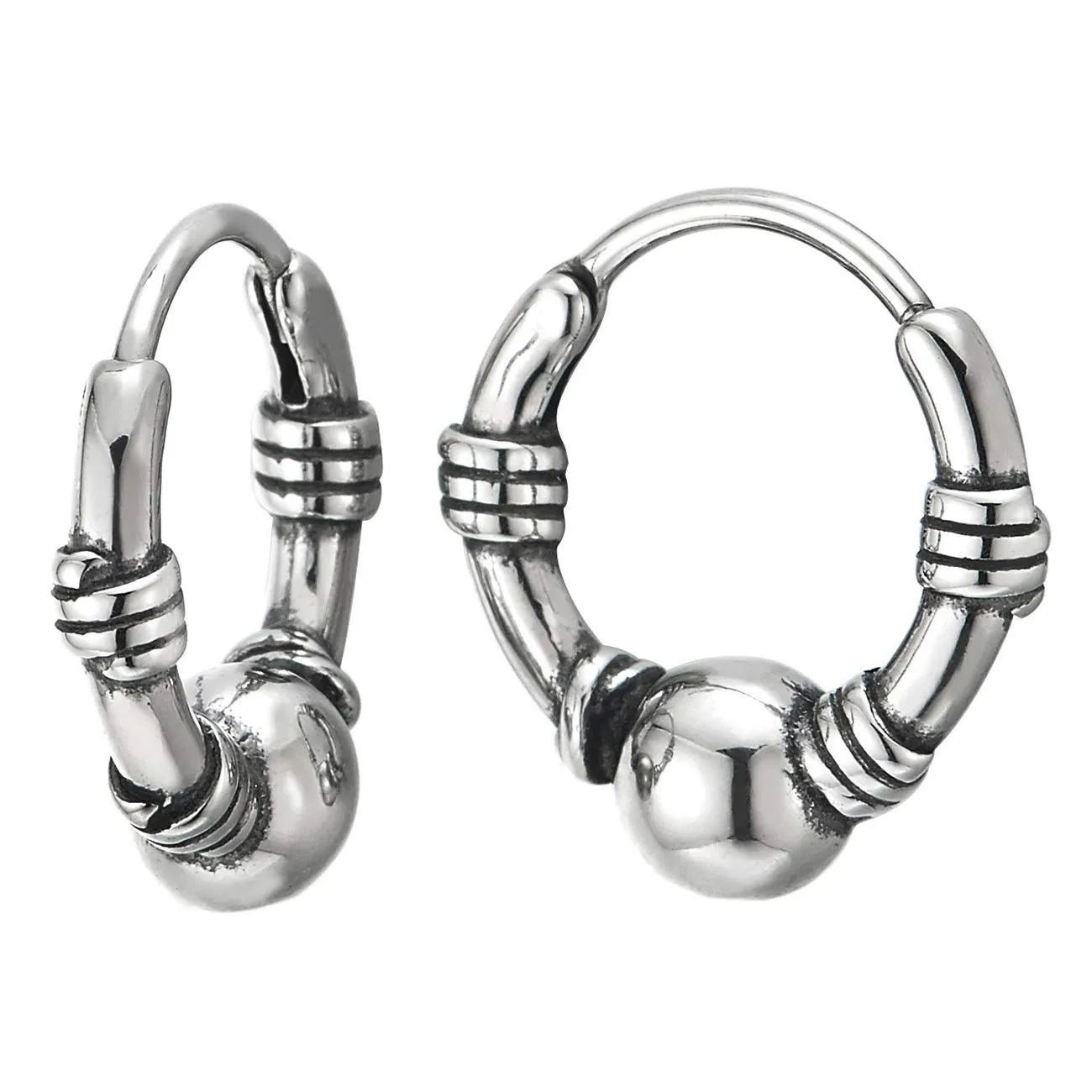 Men Women Stainless Steel Vintage Knot Circle Ball Huggie Hinged Hoop Earrings, Unique