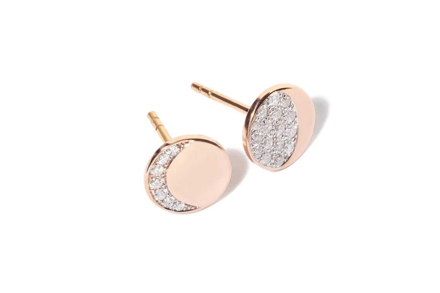 Moon Phase Mismatched Studs Rose Gold