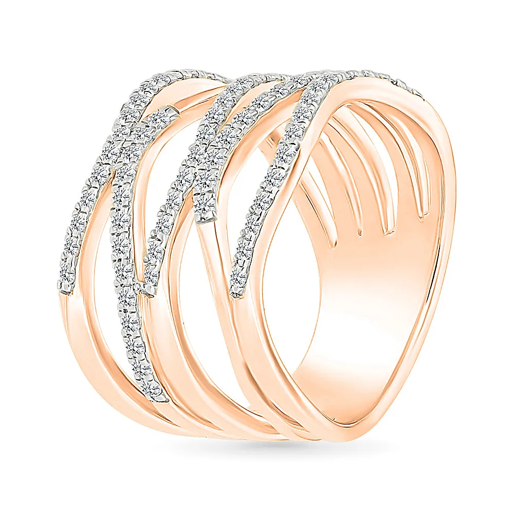 Multi - Row Wave Gold & Diamond Ring