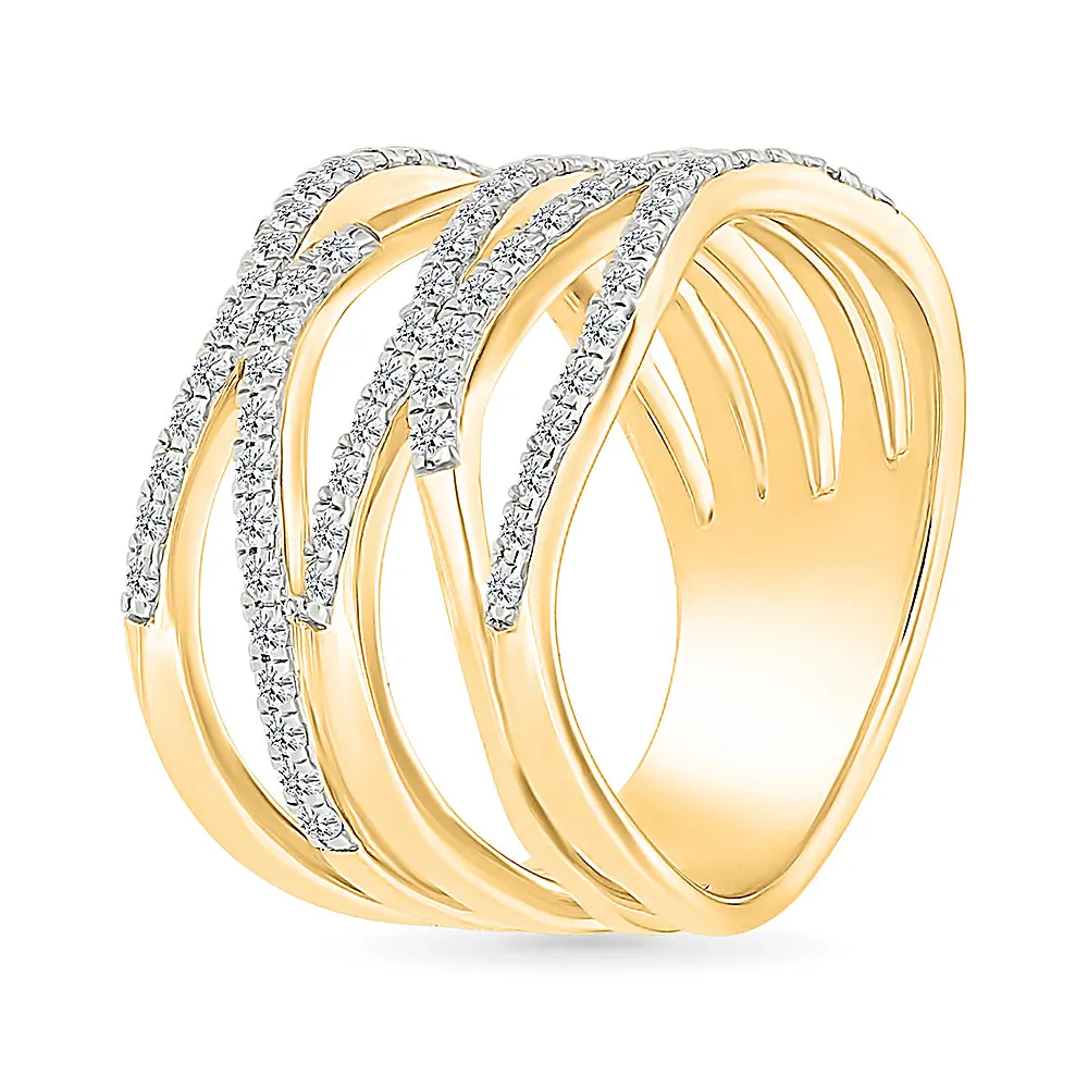 Multi - Row Wave Gold & Diamond Ring