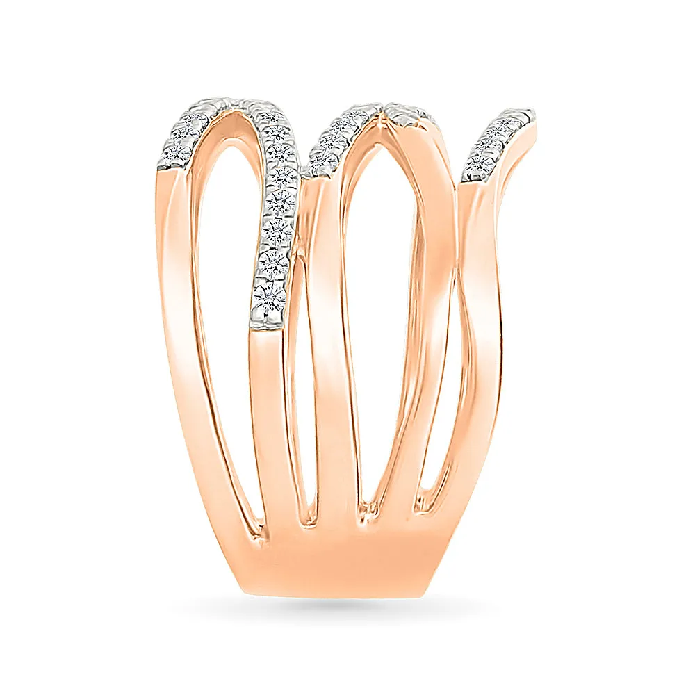 Multi - Row Wave Gold & Diamond Ring