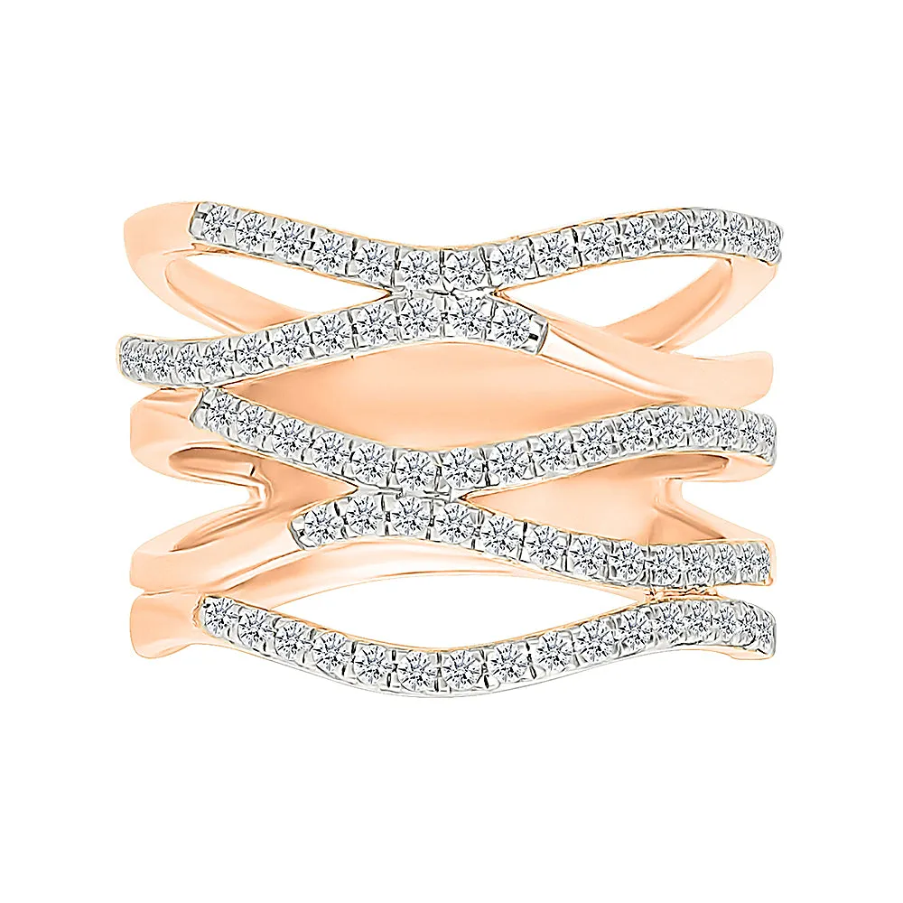 Multi - Row Wave Gold & Diamond Ring